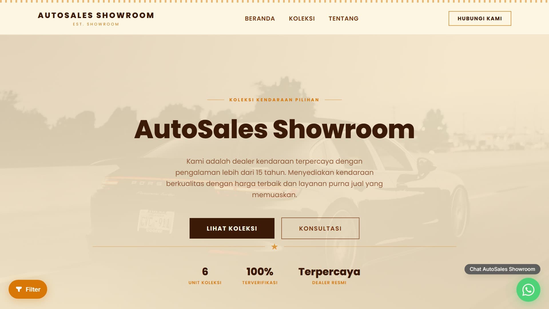 Preview template Classic Heritage untuk website dealer kendaraan